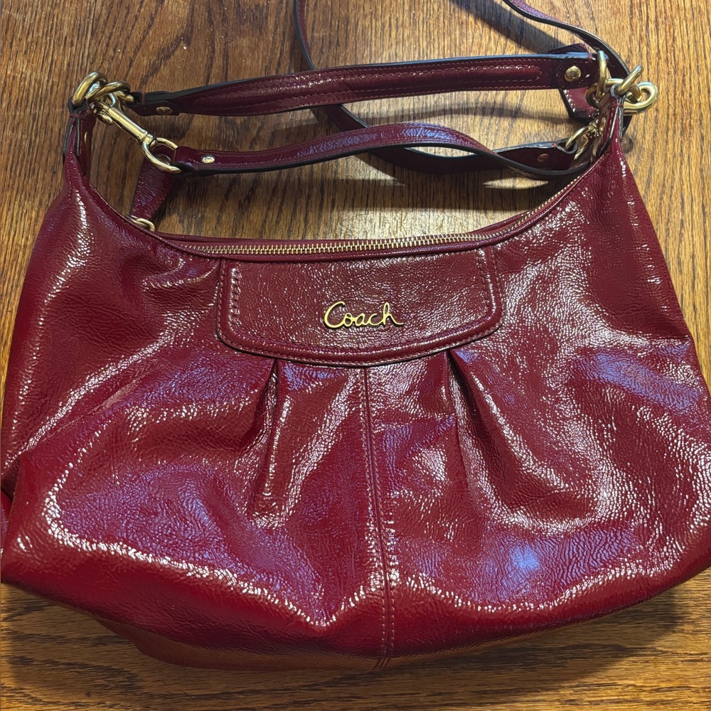 Coach Burgundy Leather Shoulder Bag with extra strap
